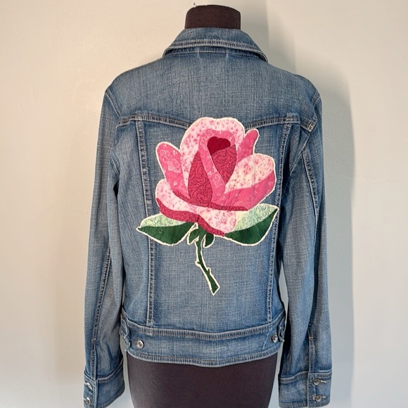 Upcycled ESPRIT Denim Jacket Quilted Rose OOAK - Picture 2 of 13